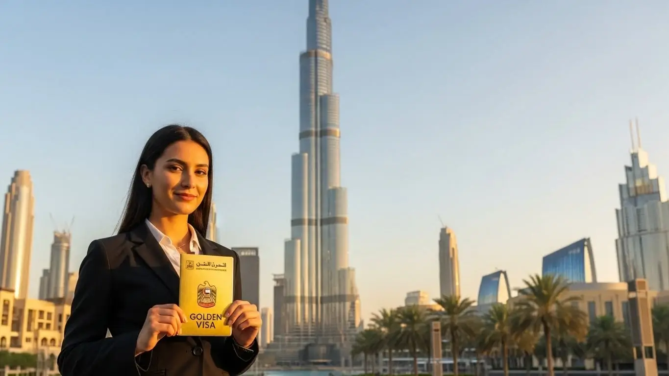 Entrepreneur Golden Visa UAE holder in Dubai with Burj Khalifa backdrop